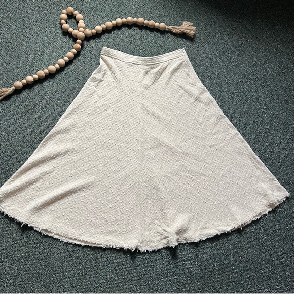 ZARA Cream White Cotton Tweed A-line Full Circl Midi Maxi Fringe Modest Skirt XL - Picture 3 of 16